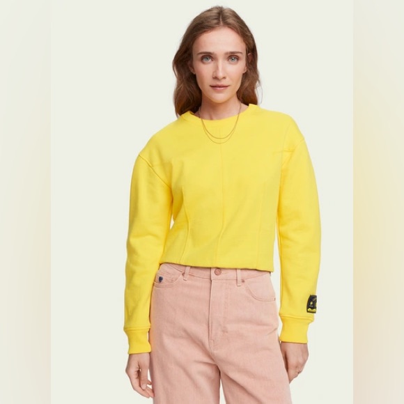 Scotch & Soda Yellow Cropped Sweatshirt Xs Cotton Blend